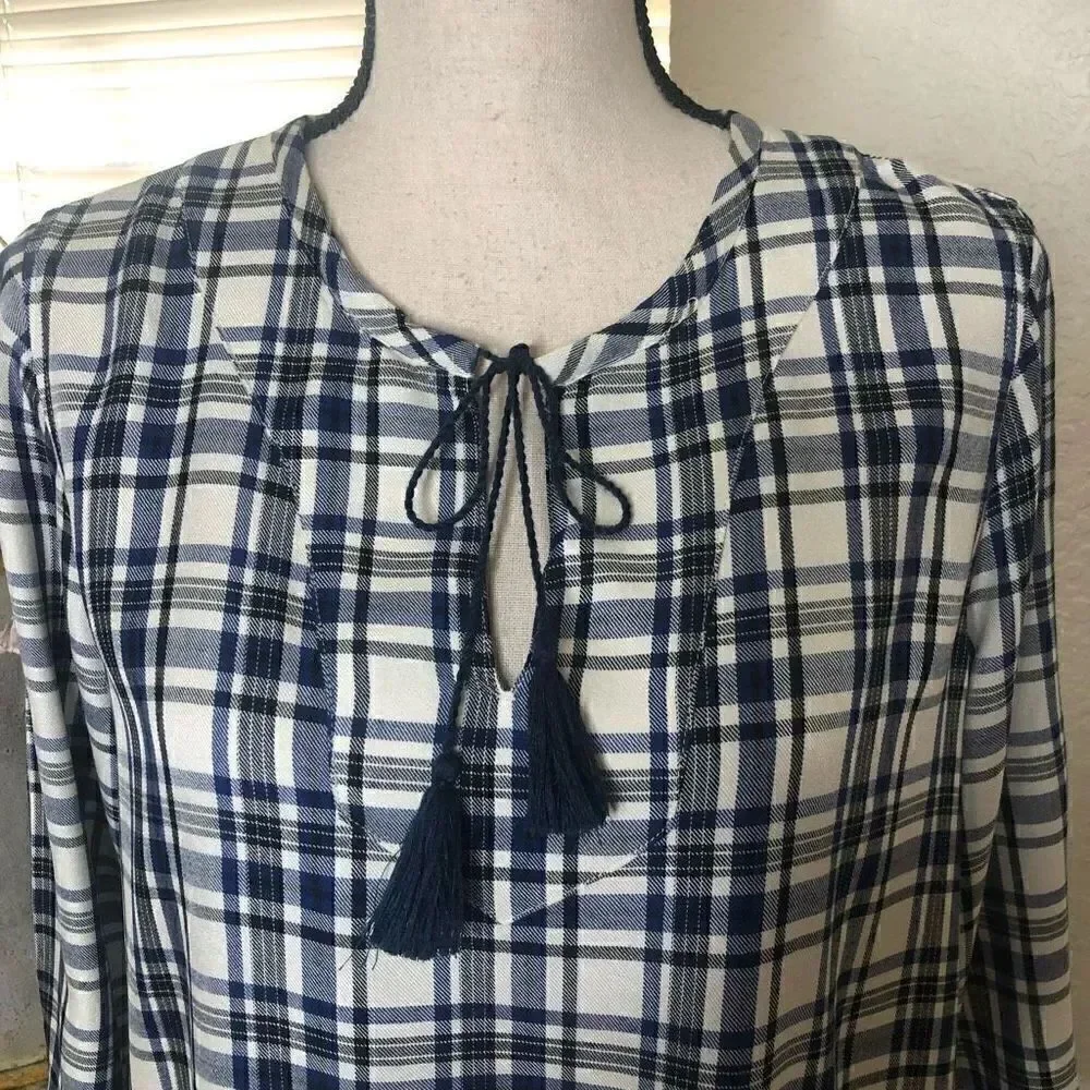Madewell White, Navy, and Black Plaid Light Academia Shift Dress Size XS